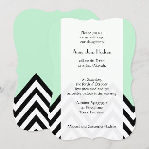 Bat Mitzvah - Zigzag, Chevron - Mint Green, Black Invitation