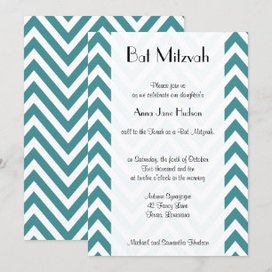 Bat Mitzvah - Zigzag Pattern, Chevron - Blue Invitation