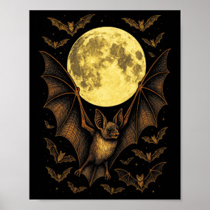 Bat Moon Halloween Gothic Spooky Nature Night Poster