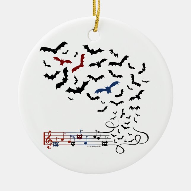 Bat Music Design 2 Ceramic Tree Decoration (Front)