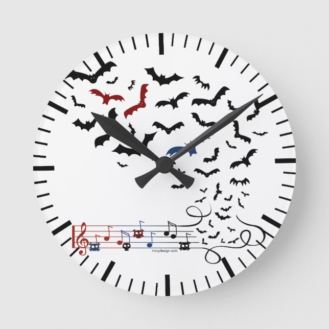 Bat Music Design 2 Round Clock (Front)