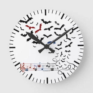 Bat Music Design 2 Round Clock