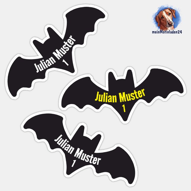 Bat Name Stickers | 9 Outline - (Konturgeschnittener Namensaufkleber für Kinder - Fledermaus Silhouette - personalisierbar )