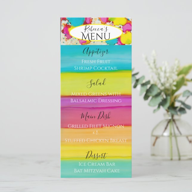 Bat or Bar Mitzvah A Splash of Colour Food Menu (Standing Front)