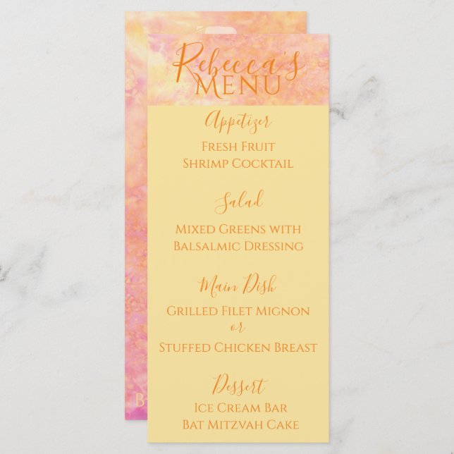 Bat or Bar Mitzvah Simply Subtle Food Menu (Front/Back)