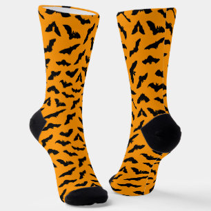 Bat Pattern Orange Halloween Socks