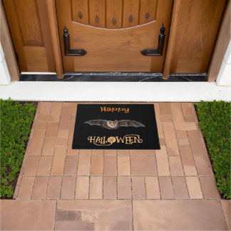 Bat Pipistrellus Illustration Happy Halloween Doormat
