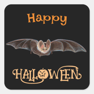 Bat Pipistrellus Illustration Happy Halloween Square Sticker