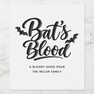 Bat’s Blood Spooky Adult Vampire Halloween Party Wine Label