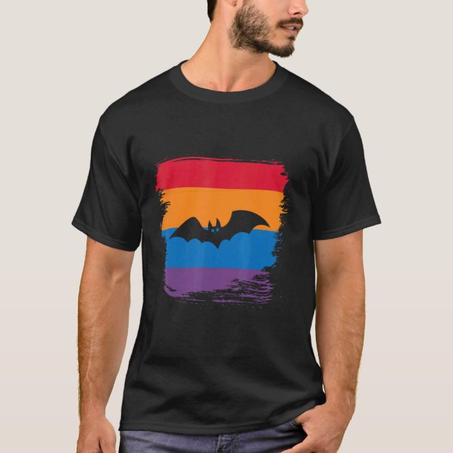Bat Shadow Silhouette With Colourful Flag T-Shirt (Front)