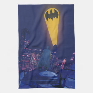 Bat Signal Over Gotham Tea Towel
