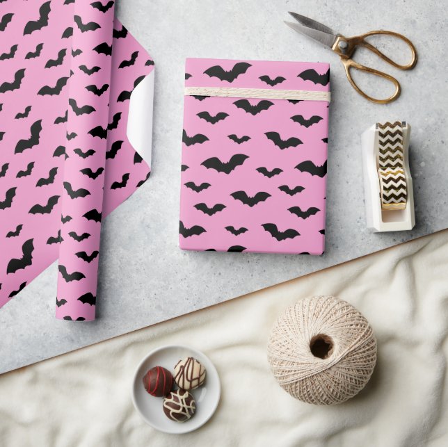 Bat silhouettes in pink wrapping paper (Crafts)