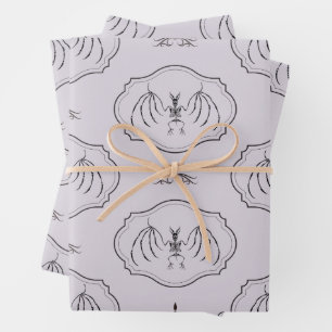 Bat Skeleton Spooky Goth Lavender Wrapping Paper Sheet