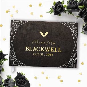 Bat & Spiderwebs Mr & Mrs Goth Halloween Wedding Guest Book