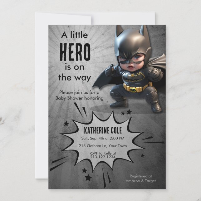 Bat Superhero Baby Shower Invitation (Front)
