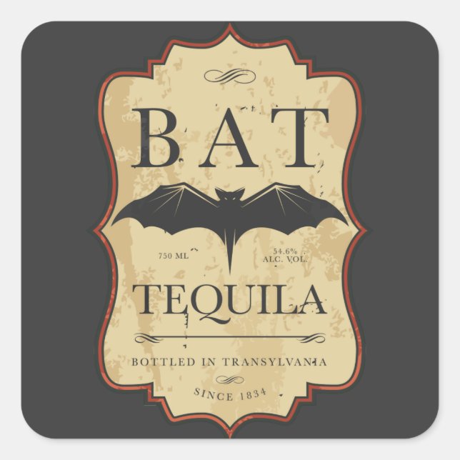 Bat Tequila Vintage Halloween Label (Front)