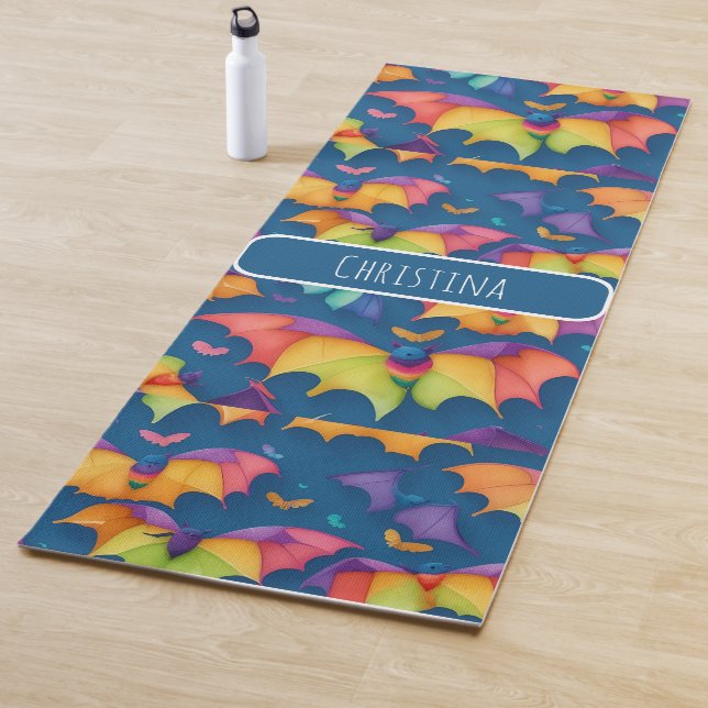 Bat Watercolor Colourful Personalised Pattern Yoga Mat (In Situ)