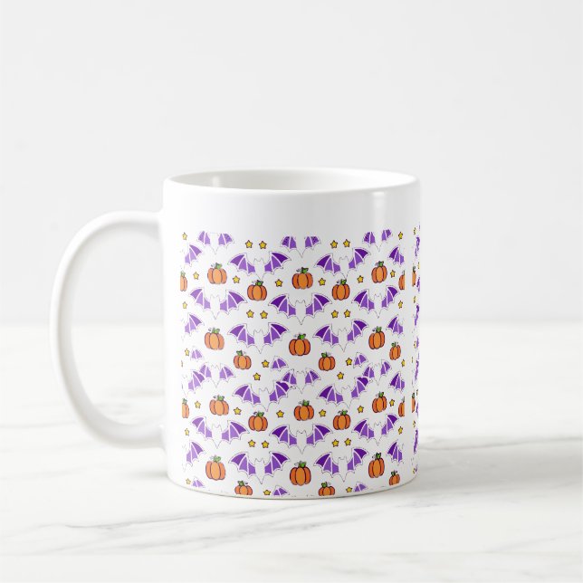 Bat Wing Pumpkin Seamless Pattern Art Coffee Mug (Left)