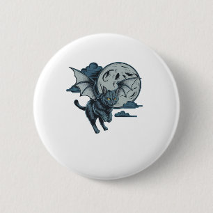 Bat-Winged Cat Scary Halloween Full Moon 6 Cm Round Badge