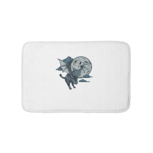 Bat-Winged Cat Scary Halloween Full Moon Bath Mat