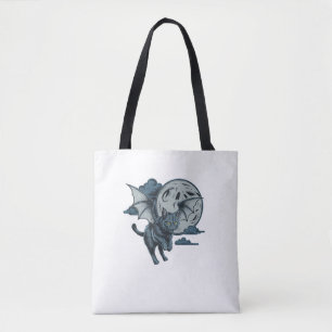 Bat-Winged Cat Scary Halloween Full Moon Tote Bag