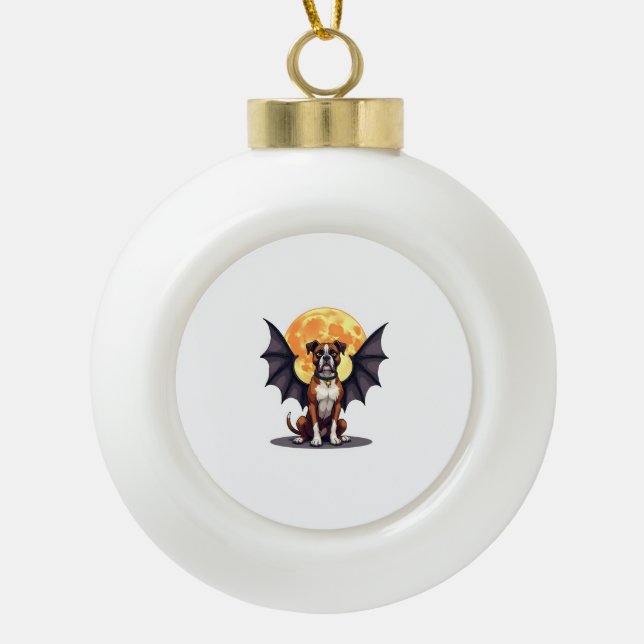 Bat Wings Boxer Ceramic Ball Christmas Ornament (Front)