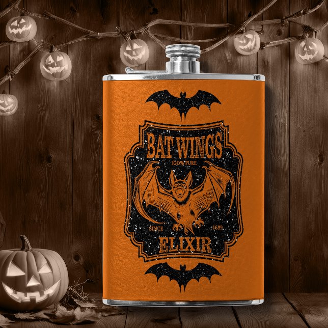 Bat Wings Elixir Orange and Black Glitter Hip Flask (Creator Uploaded)