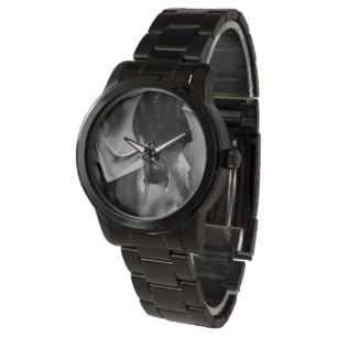 Bat Wings Ladies Black Steel Bracelet Watch