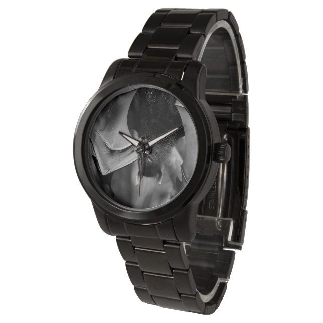 Bat Wings Ladies Black Steel Bracelet Watch (Angled)