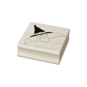 Bat with Witches Hat Rubber Stamp