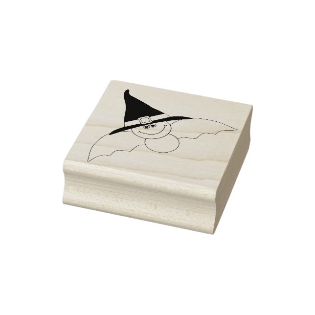 Bat with Witches Hat Rubber Stamp (Stamp)