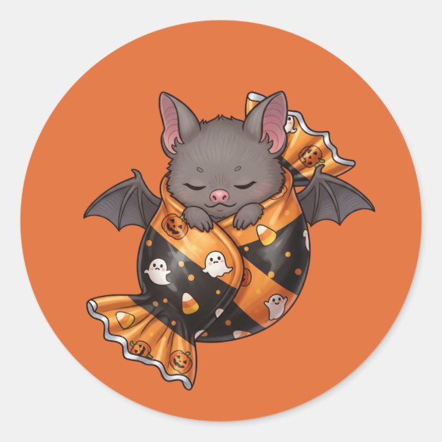 Bat Wrapped in Halloween Candy Classic Round Sticker (Front)