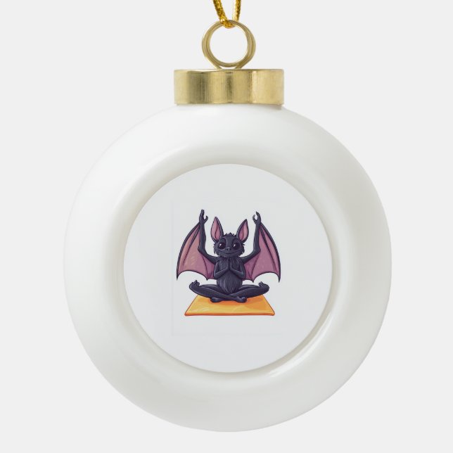 Bat Yoga Flow Ceramic Ball Christmas Ornament (Front)