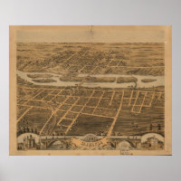 Batavia Illinois 1869 Antique Panoramic Map