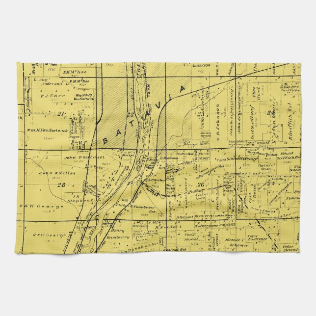 BATAVIA ILLINOIS 1871 MAP FOX RIVER VALLEY TEA TOWEL (Horizontal)