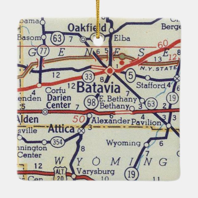 Batavia NY Vintage Map Ceramic Ornament (Back)