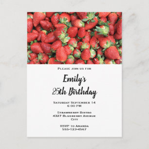  Batch of Red Juicy Strawberries Birthday Invitation Postcard