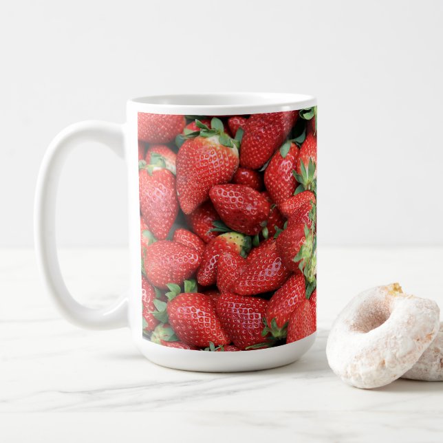 Batch of Red Juicy Strawberries Coffee Mug (With Donut)