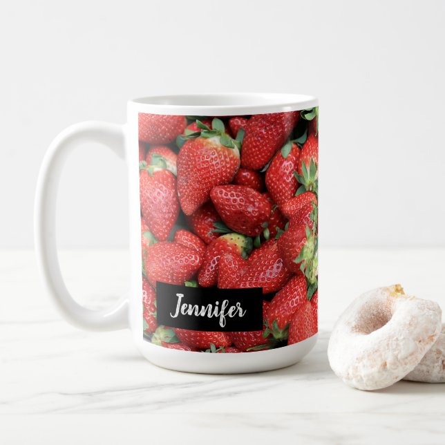 Batch of Red Juicy Strawberries Photograph Coffee Mug (With Donut)