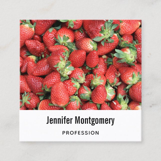 Batch of Red Juicy Strawberries Square Business Card (Front)