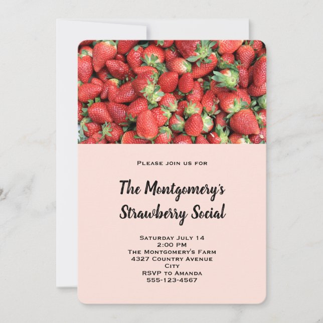 Batch of Red Juicy Strawberries -Strawberry Social Invitation (Front)