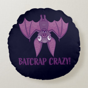 Batcrap Crazy Wacky Cartoon Bat Round Cushion