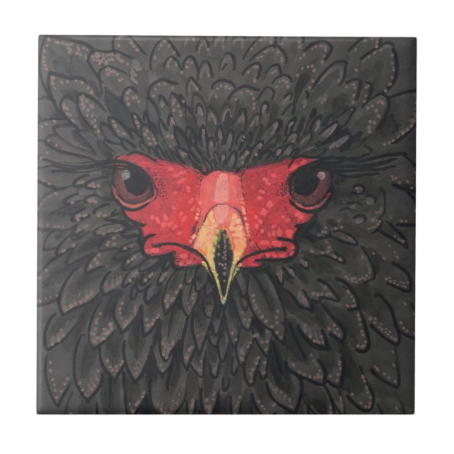 Bateleur Eagle African Bird Portrait Paper Collage Tile (Front)