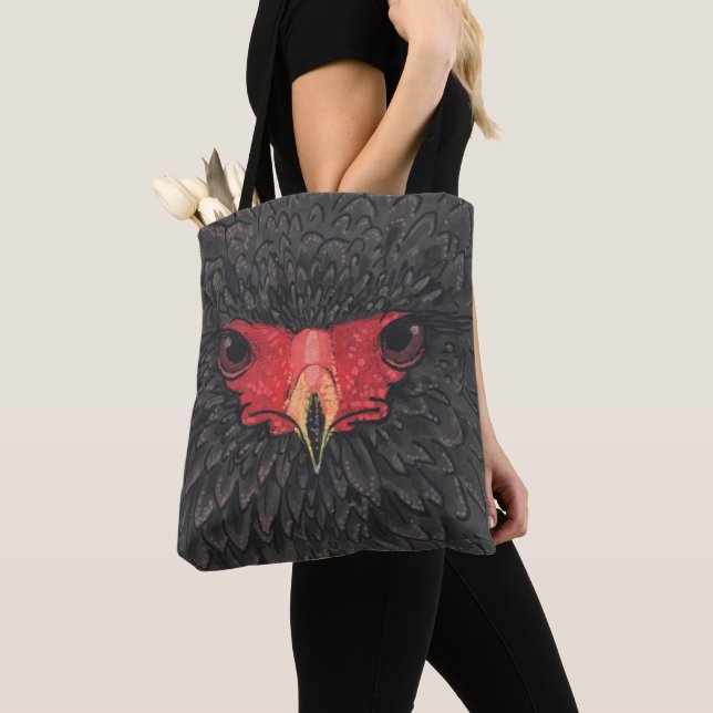 Bateleur Eagle African Bird Portrait Paper Collage Tote Bag (Close Up)