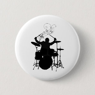 Bateria Silueta con Notas 6 Cm Round Badge