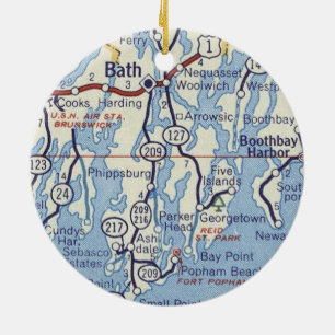 Bath and Boothbay Harbour Vintage Map Ceramic Tree Decoration