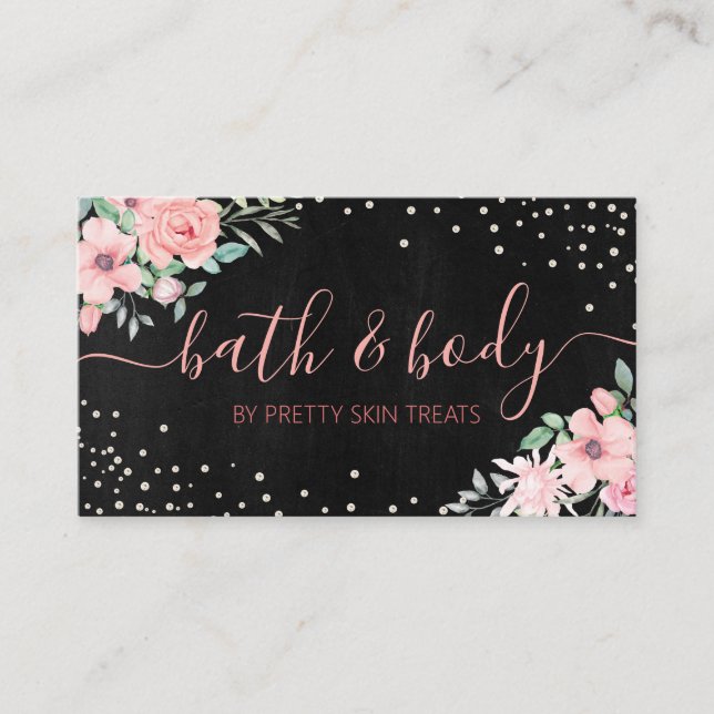 Bath & Body Spa Skincare Black Floral Business Card (Front)