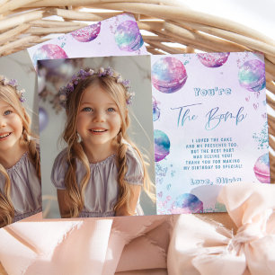 Bath Bomb birthday party photo thank you card