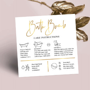 Bath Bomb Care Instructions Chic White & Gold Logo Square Business Card