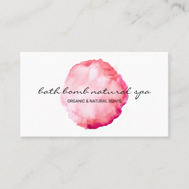 Bath Bomb Green Circle Watercolor Brush Pink Business Card (Front)